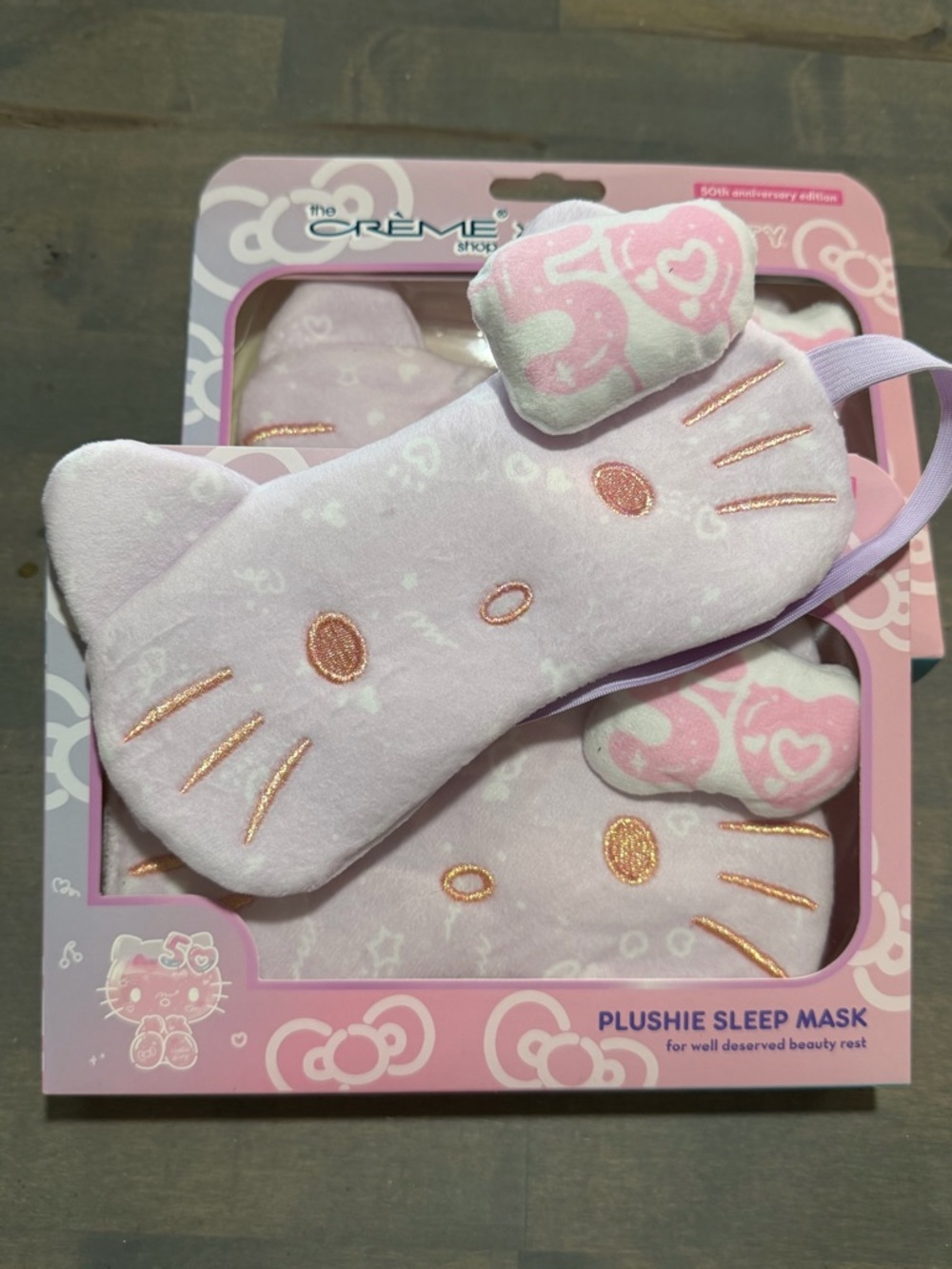 Hello Kitty Light Pink Plush Eye Mask with Rose-Gold Embroidery